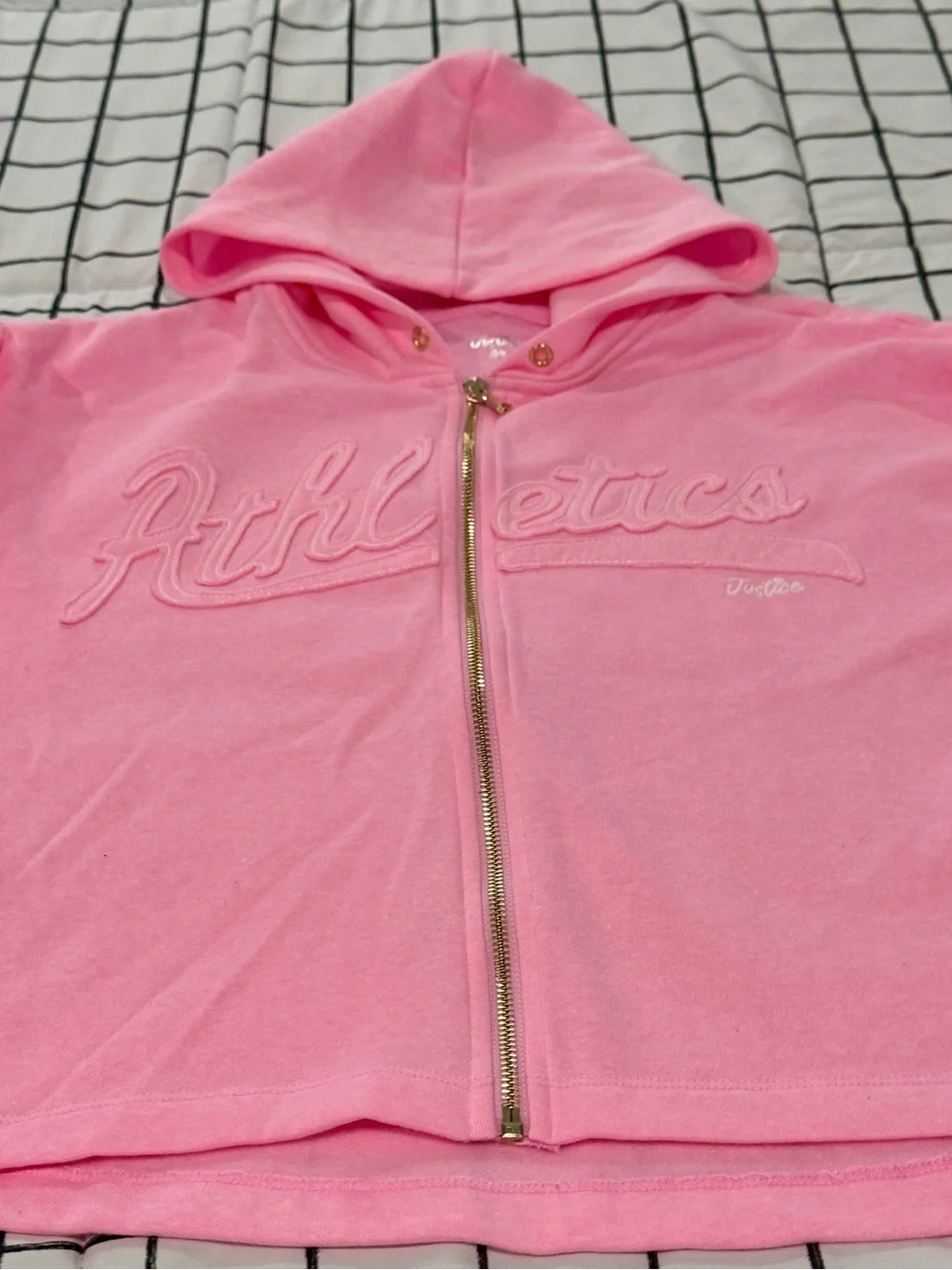 Justice Pink Hooded Zip Sweatshirt with Gold Hardware